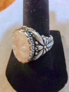 Carolyn Pollack Sterling Carved Pink MOP Cameo Ring Vintage Size 7